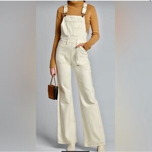 NWT FRAME Carpenter Denim Overalls Off White Tall Jumpsuit XL